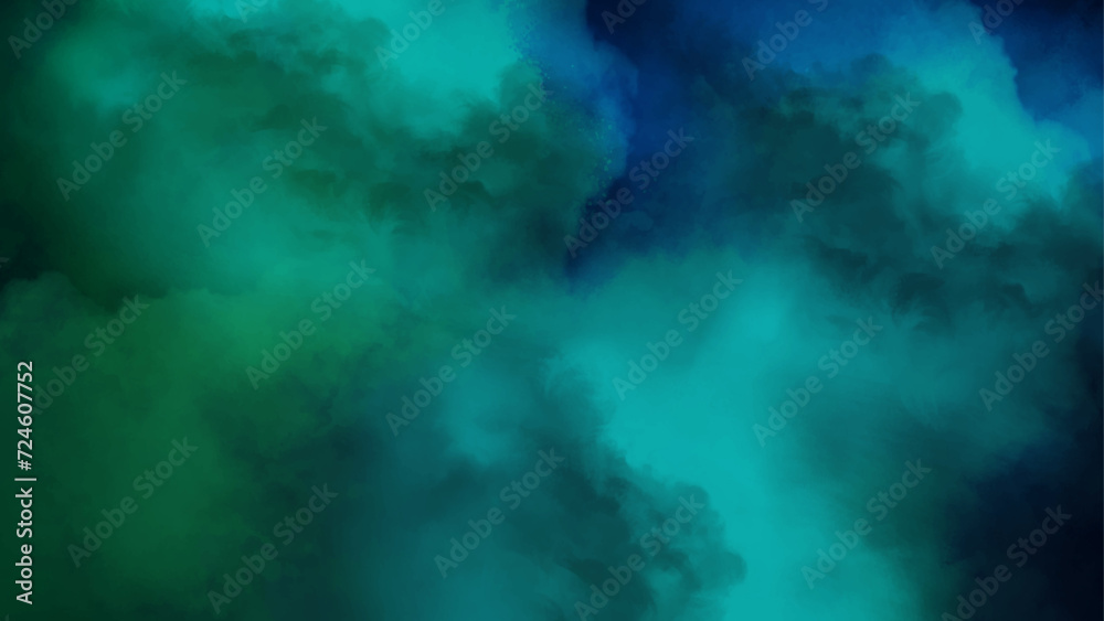 Dark green blue glowing gradient background noise texture. Abstract soft green watercolor background. 