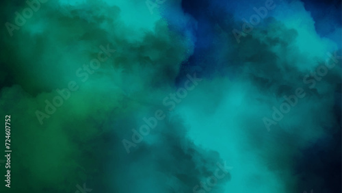 Dark green blue glowing gradient background noise texture. Abstract soft green watercolor background. 