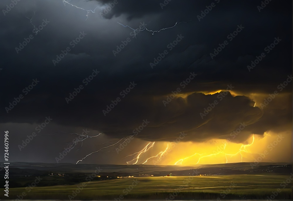 A picture of a storm with a bright yellow light in the background from Generative AI