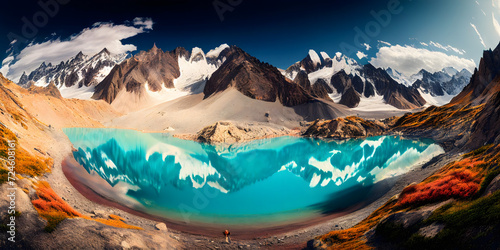 Colorful summer panorama of the Lac Blanc lake with Mont Blanc (Monte Bianco) on background. Generative AI.