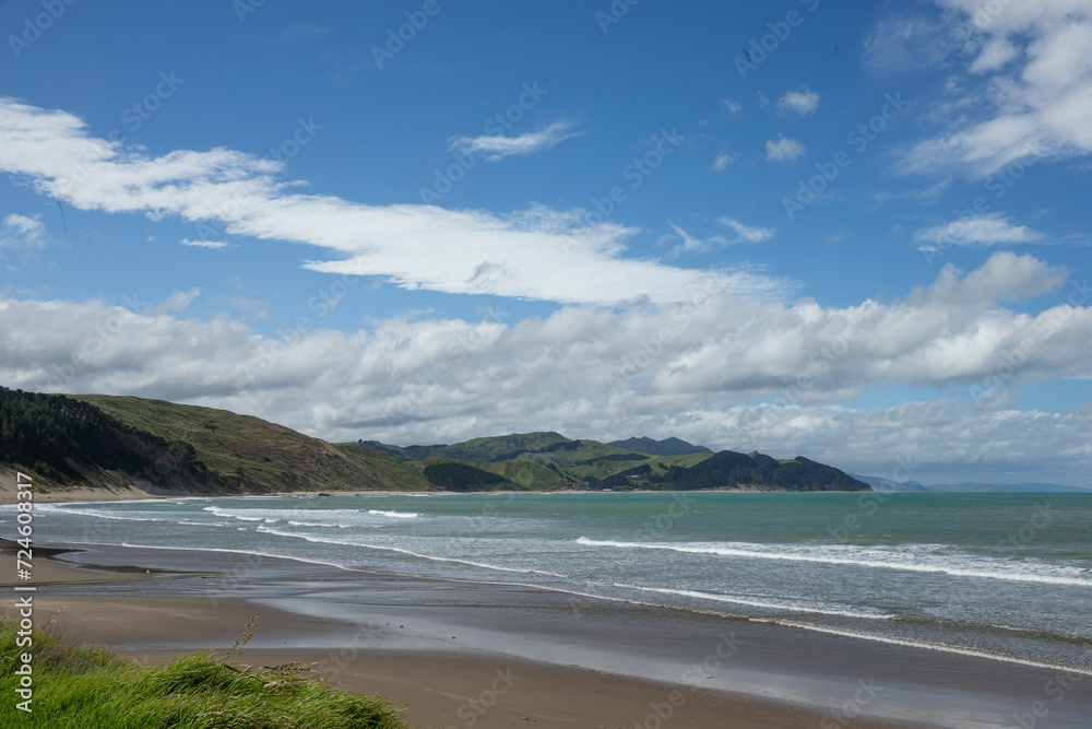 Beach at Castle point coast New Zealand. Pacific Ocean.