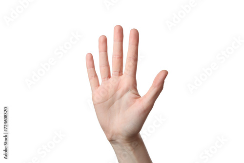 PNG,hand showing five fingers, isolated on white background