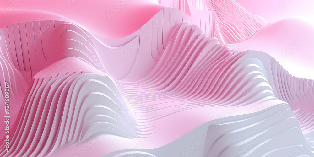 Pink Abstract Waves: A mesmerizing 3D render of undulating, abstract waves in soft pink and white hues, evoking a sense of tranquility and modern elegance. Pink Abstract Waves: A mesmerizing 3D render of undulating, abstract waves in soft pink and white hues, evoking a sense of tranquility and modern elegance.