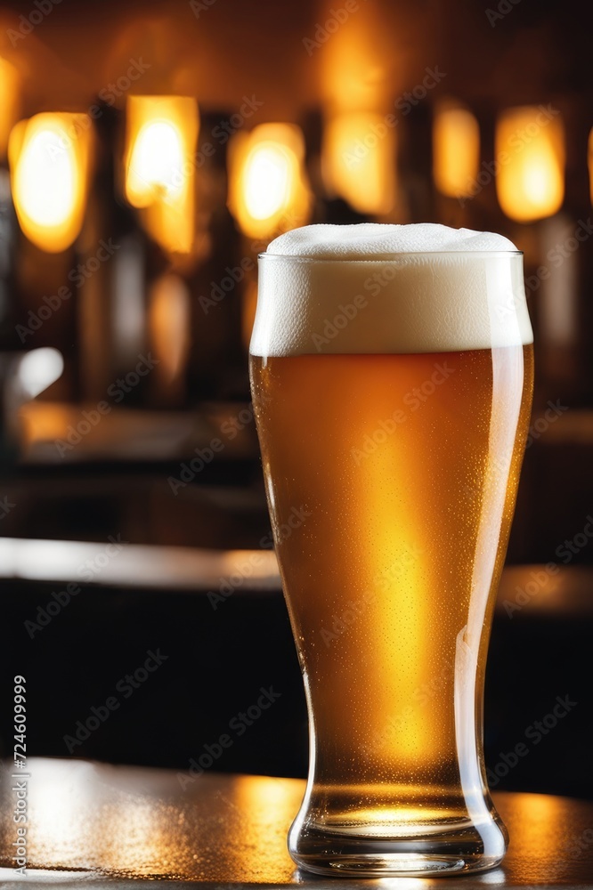 Chilled Beer Glass on Bar Counter Chilled Beer Glass on Bar Counter