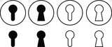 Key hole black icon set isolated on transparent background. Trendy flat and line art design collection vector. Mysterious Vintage padlock silhouette symbol of hope or success for apps and websites