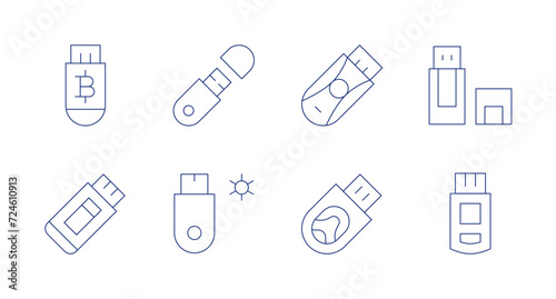 Usb flash drive icons. Editable stroke. Containing bitcoin, pendrive, usb, usbdrive, usbstick. photo
