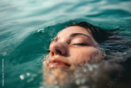 Woman with her head hanging in the water. 