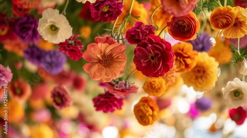 A close-up of blooming flowers creates a lively and enchanting atmosphere