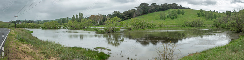 Near Waipukurau Hawke's Bay. New Zealand. Flooded meadows. Panorama. Near Waipukurau Hawke's Bay. New Zealand. Flooded meadows. Panorama.