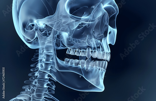 X-ray of human cervical spine and head skull