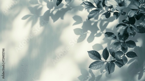 Blurred shadow from leaves plants on the white wall. Minimal abstract background