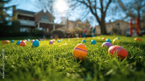 Children and adults engaged in the lively tradition of an Easter egg roll