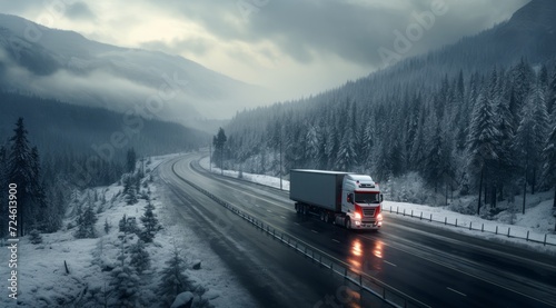 White truck amidst smoky night forest © Madlad Studio