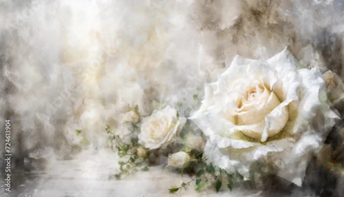 Obraz Tapeta, tło, rustykalne Róże i betonowa ściana w podwójnej ekspozycji. Generative AI