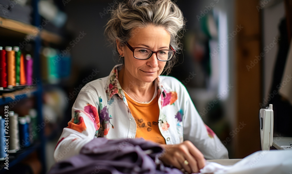 Obraz premium Fabric Mender Repairing Tears and Holes in Various Fabrics Including Draperies and Linens.