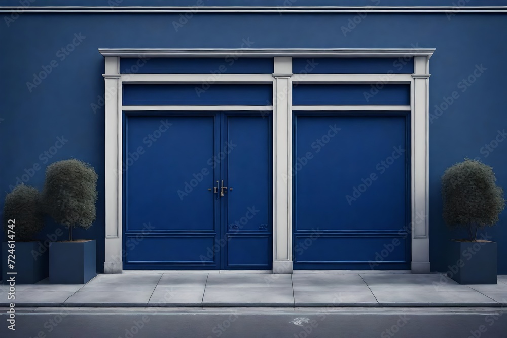 Fototapeta premium marine blue storefront template , vintage european boutique facade mockup