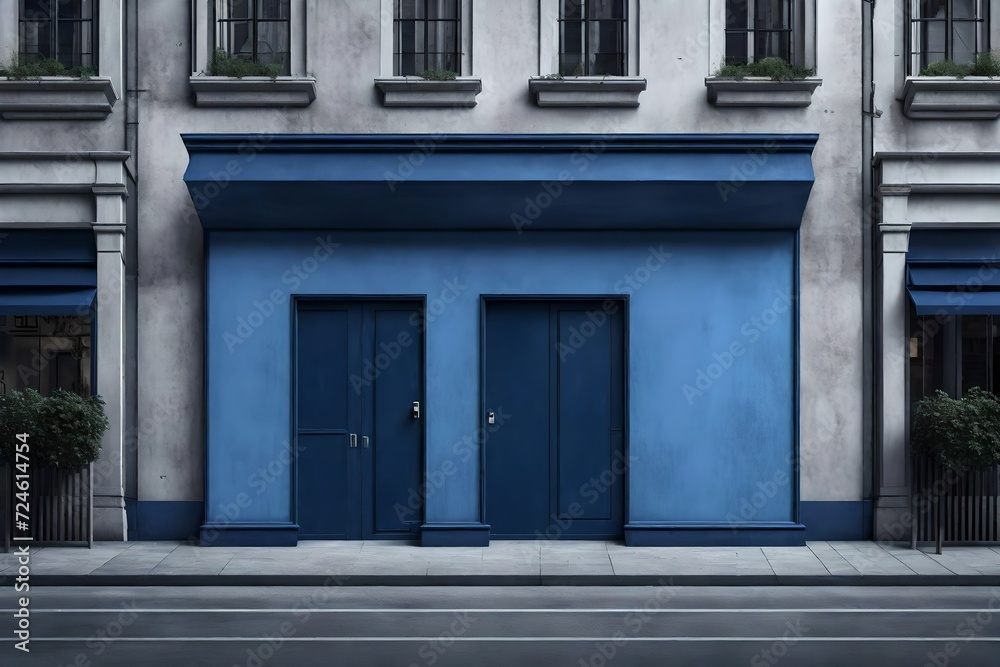Naklejka premium marine blue storefront template , vintage european boutique facade mockup