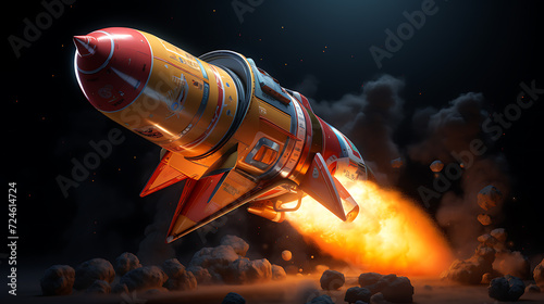 flying rocket 3d realistic cartoon 