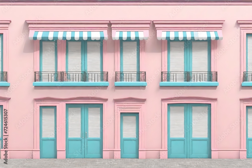 cute pink little chic boutique facade with awnings , storefront template