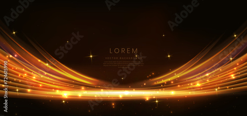 Elegant golden scene on dark brown background curved glowing with lighting effect sparkle. Template premium award design.