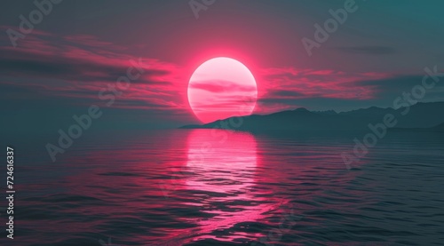 Beautiful sunset over the sea - 3d render. Summer background © Oleg