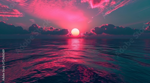 Beautiful sunset over the sea - 3d render. Summer background