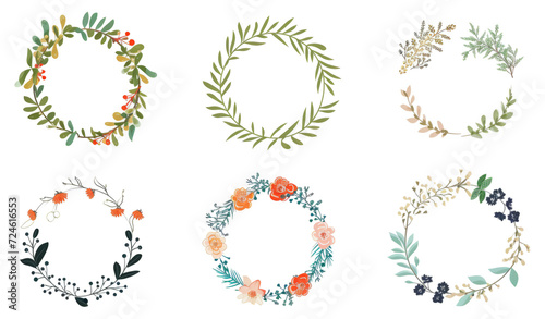 hand drawn wreaths. Cute doodle floral wreath frame set