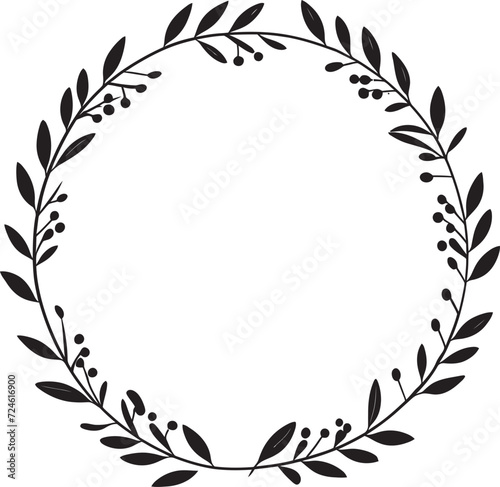 Stealthy Silhouette Silhouetted Doodle Leaves Wreath in Black Ravens Reverie Reverie of Intricate Doodle Leaves in Black