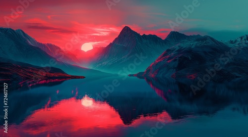 Beautiful sunset over the sea - 3d render. Summer background