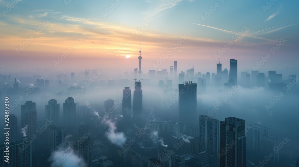 City skyline, air pollution
