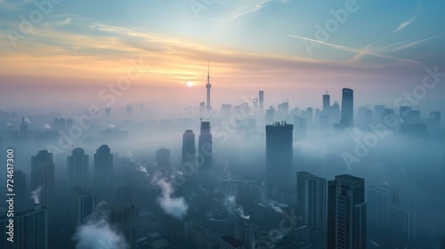 City skyline  air pollution