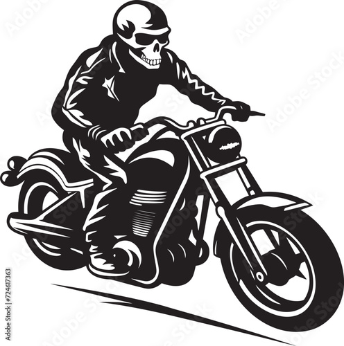 Ghostly Glide Grim Skeleton Biker in Black Vector Icon Phantom Speedster Skeleton Rider Emblem in Leather Jacket