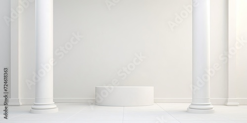 Simplistic architecture photo with neutral white interior and rounded pillar.