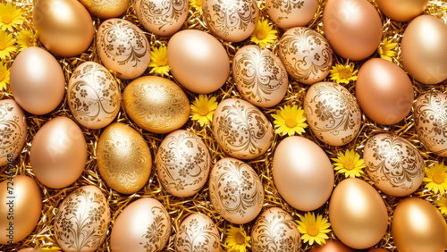 an abundance of shiny golden easter eggs