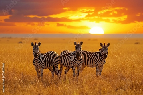 Zebras in the  African savanna