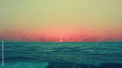 Retro Feel of a Landscape Bathed in Rough Gradient Sunset Light.