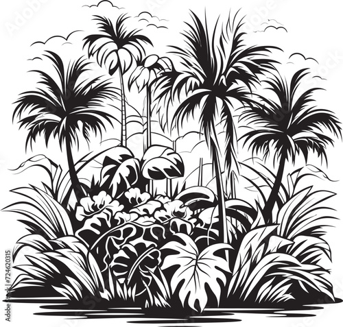 Eclipse Eden Jungle Silhouette Emblem Ebony Rainforest Black Jungle Icon Design