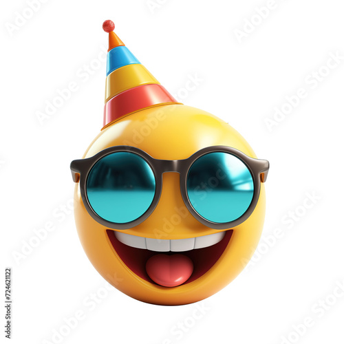 3d icon smiling with party hat and sunglasses emoji isolated on transparent background