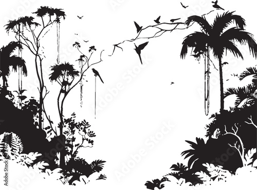 Eclipse Eden Jungle Silhouette Emblem Nightshade Wilderness Dark Jungle Vector Logo