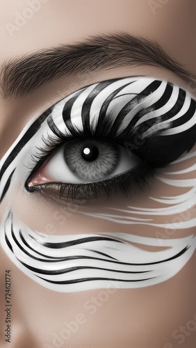 Black and white makeup of a girl with gray eyes