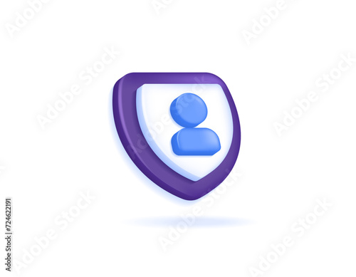 A concept of customer protection and consumer. security services. safety and prevention. a shield symbol and people. 3D icons and symbols. minimalist 3D concept design. graphic elements. Vector