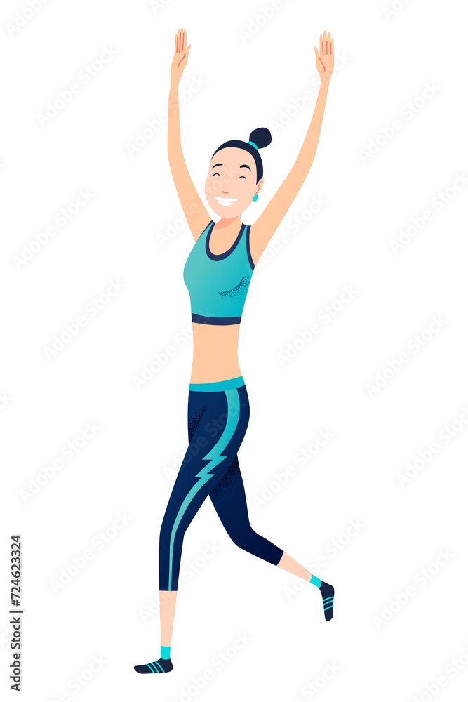 Mother running or jogging marathon. Active and healthy lifestyle. People participate in sportive activity. Cartoon isolated illustration scene