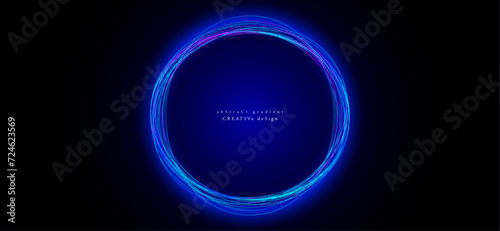 Digital banner design with glowing blue circle gradient lights isolated on black background. Conceptual design for technology and communication. EPS vector illustration.