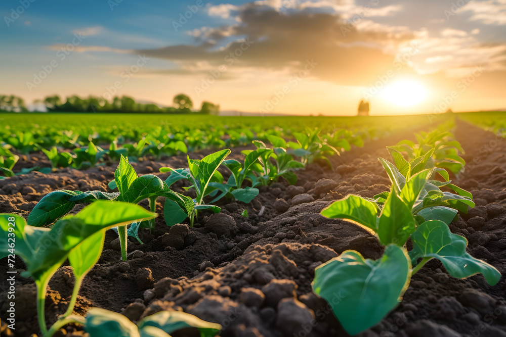 Agriculture field with crops at sunrise Agriculture field with crops at sunrise