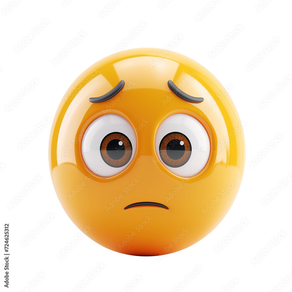 3d icon worried face emoji isolated on transparent background