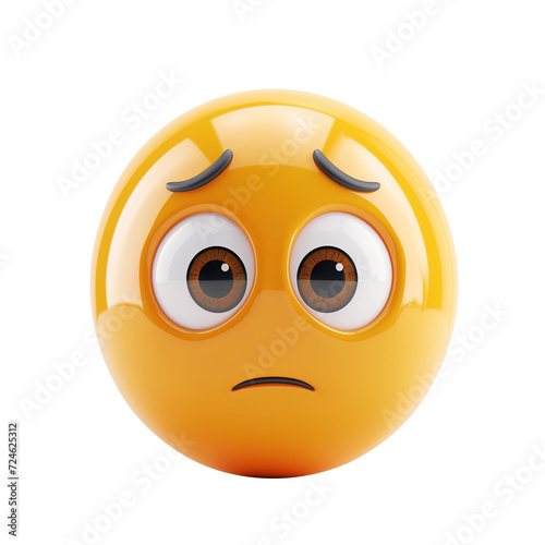 3d icon worried face emoji isolated on transparent background