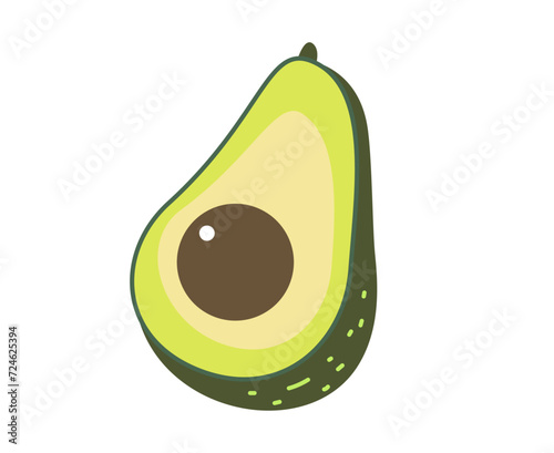 Illustration of avocado fruit isolated on white background. Vegan healthy food. Avocado icon. Cartoon vector illustration. 