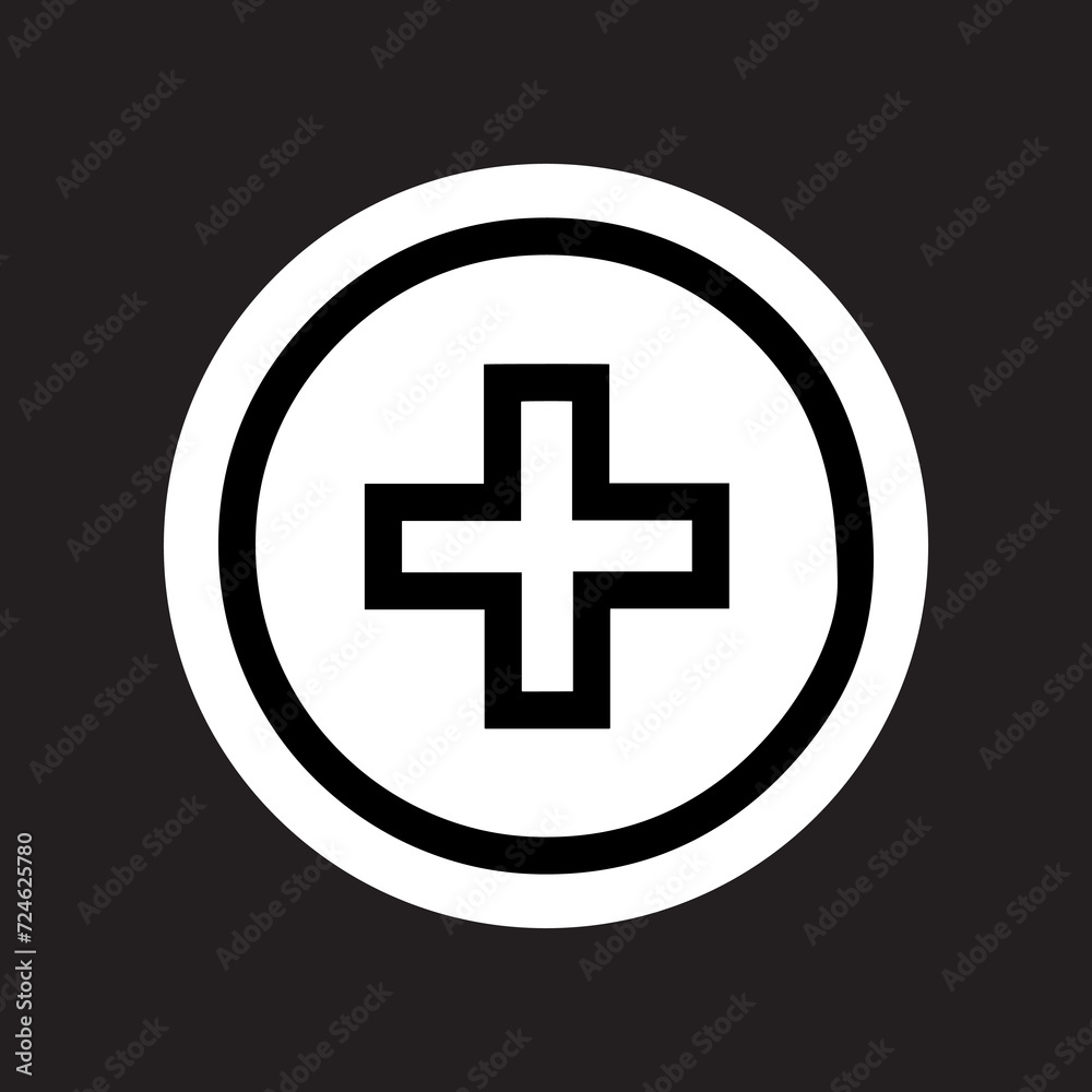 Fototapeta premium Add icon vector. Plus icon logo design. Medical cross symbol in circle isolated on black background