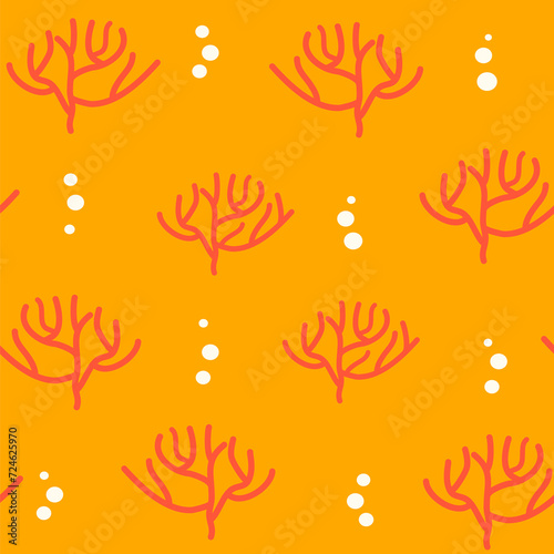 hand drawn red coral seamless pattern illustration on yellow background