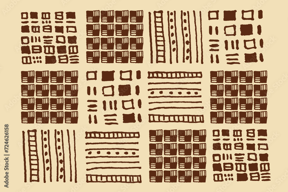 Geometric ornament of alternating squares, lines, and hatches. Vintage, graphics, hatching. Ink hand drawn Geometric ornament of alternating squares, lines, and hatches. Vintage, graphics, hatching. Ink hand drawn